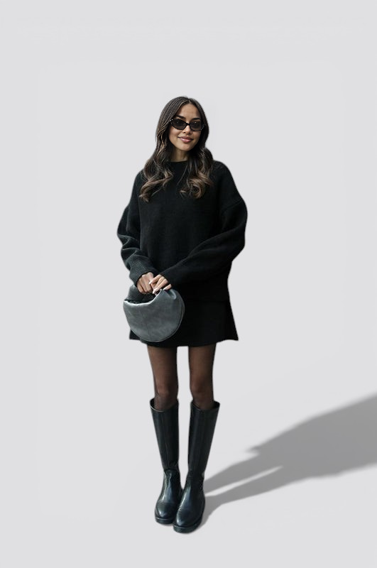 Women’s Knit Two Piece Skirt Set with Fitted Top and High Waist Skirt