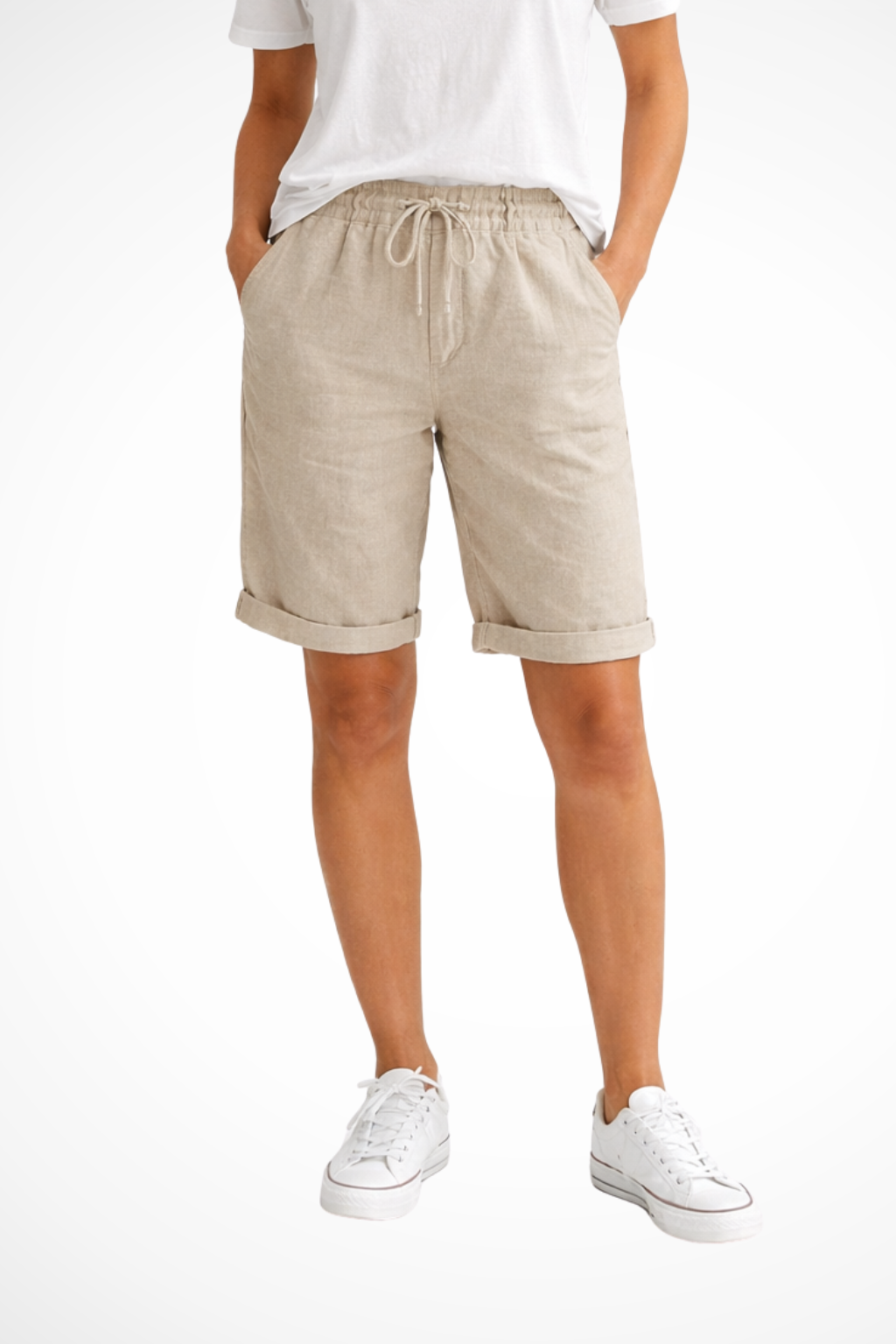 Siopie Women's Relaxed Linen Capri Trousers in Beige