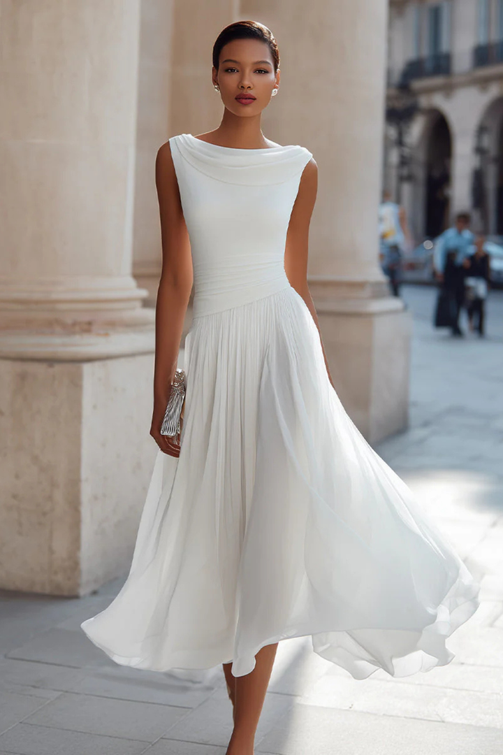 Draped Pleated Midi Dress – Siopie