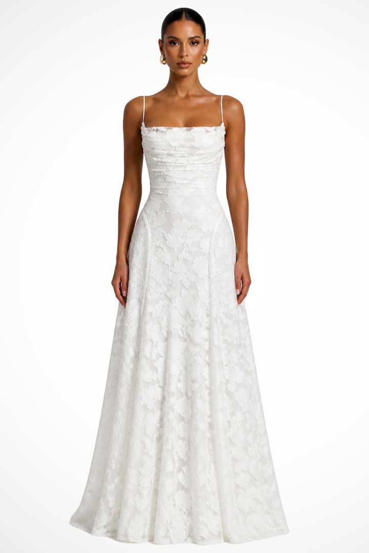 White Women's Floral Brocade Cami Maxi Dress – Siopie