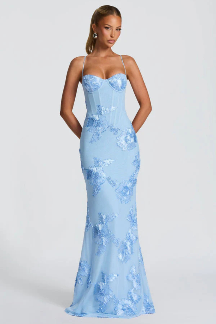 Women's Floral Embroidered Corset Maxi Dress – Siopie