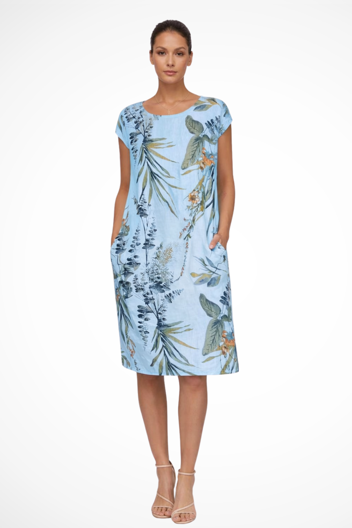 Siopie Women's Relaxed Botanical Print Midi Dress in Light Blue