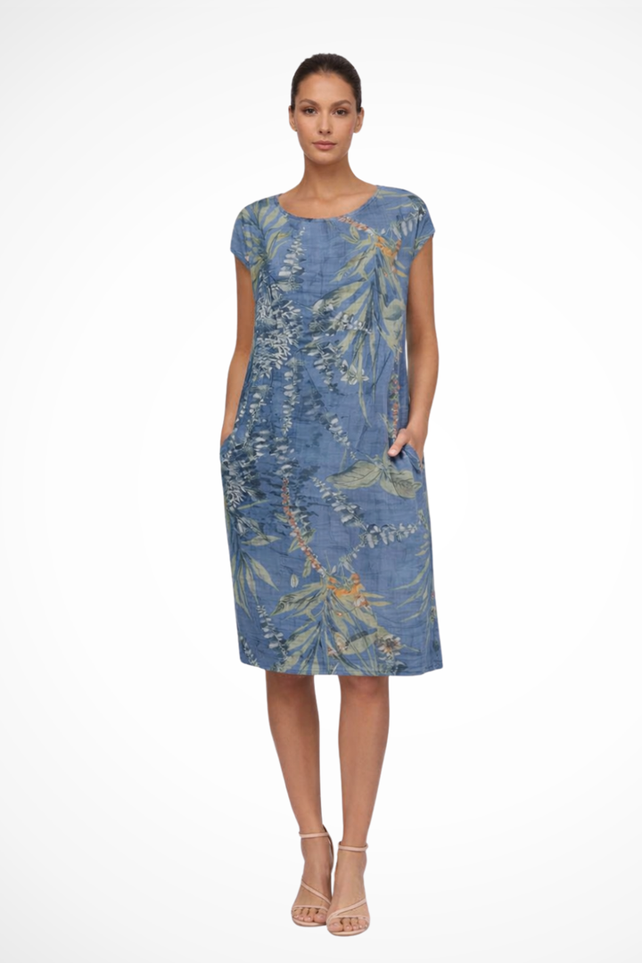 Siopie Women's Relaxed Botanical Print Midi Dress in Blue