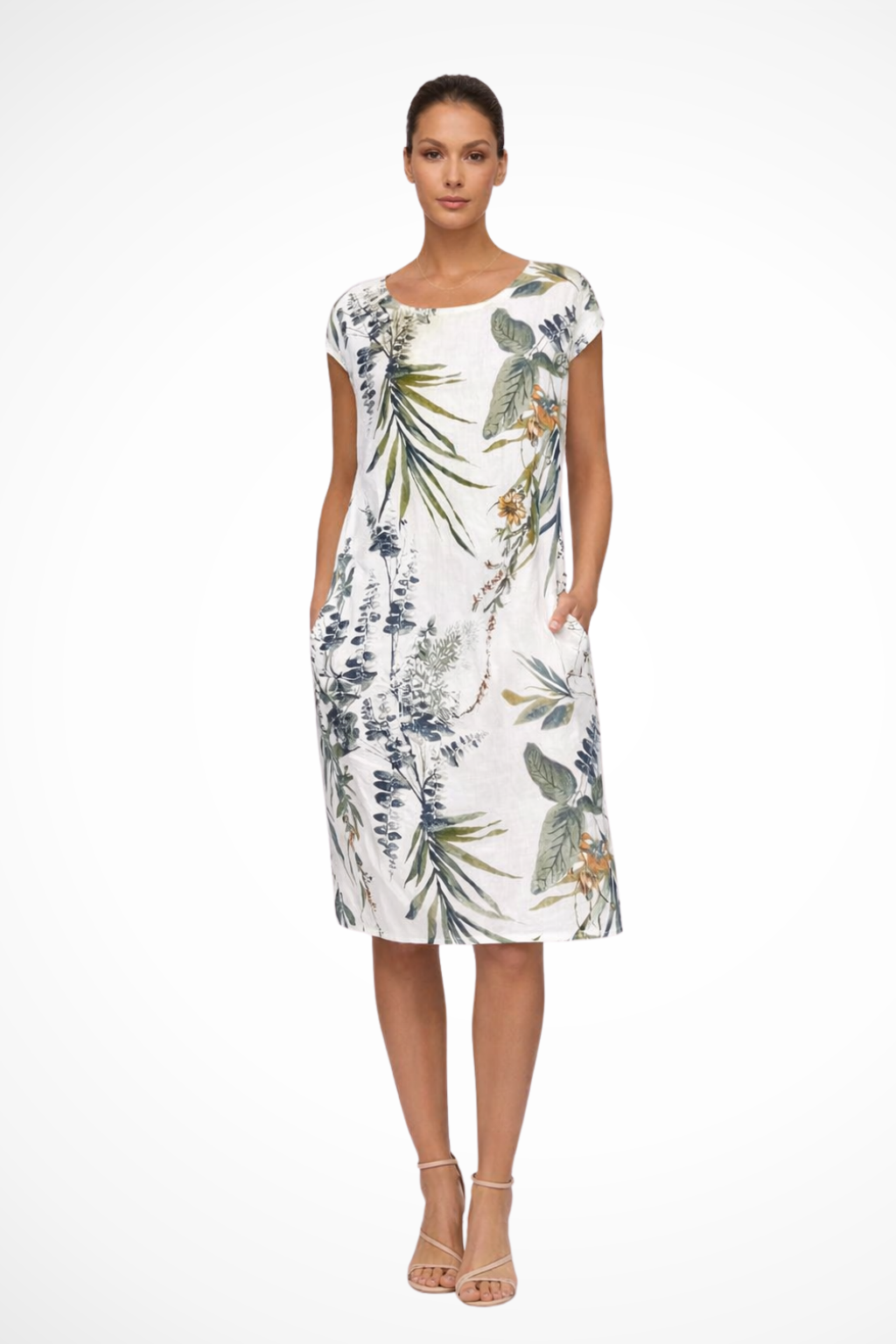 Siopie Women's Relaxed Botanical Print Midi Dress in White
