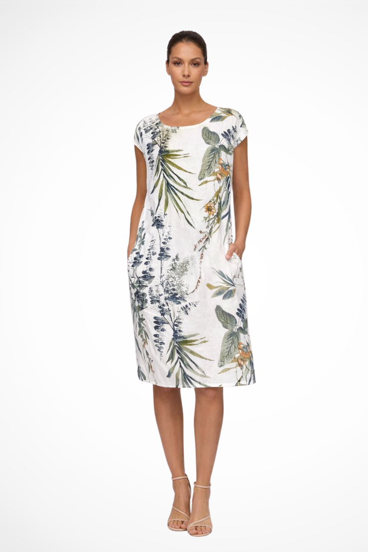 Siopie Women's Relaxed Botanical Print Midi Dress in White