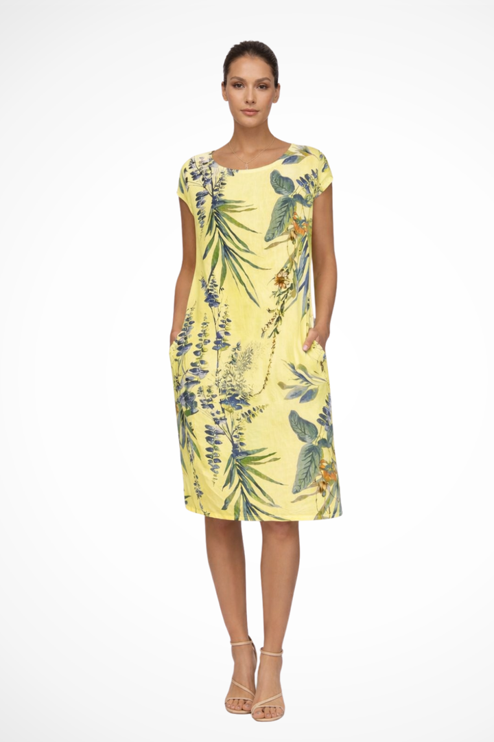 Siopie Women's Relaxed Botanical Print Midi Dress in Yellow