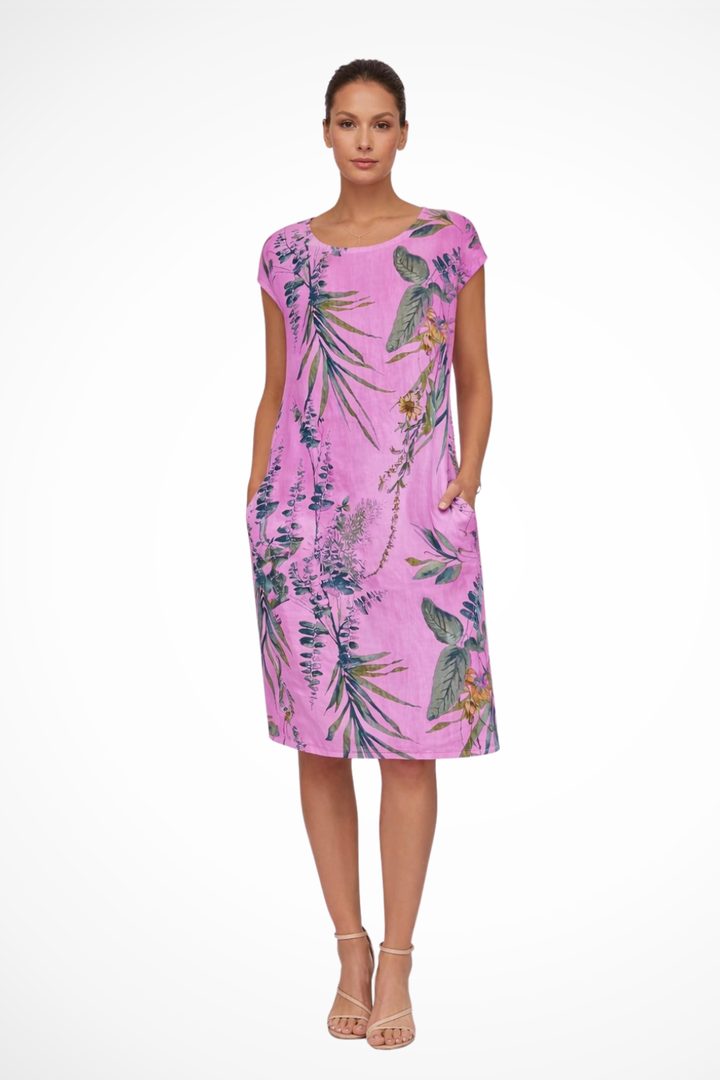 Siopie Women's Relaxed Botanical Print Midi Dress in Purple