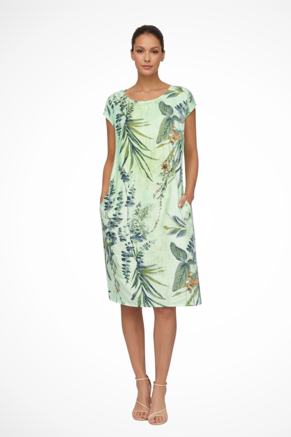 Siopie Women's Relaxed Botanical Print Midi Dress in Green