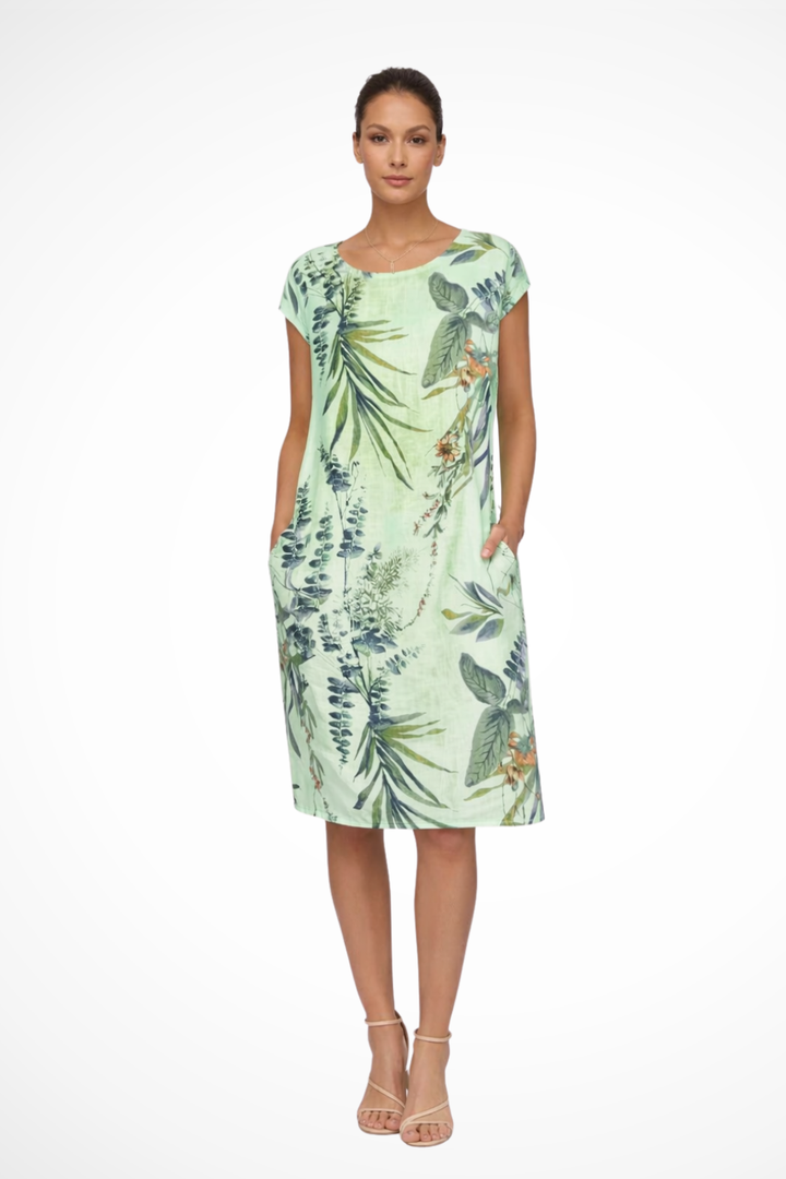 Siopie Women's Relaxed Botanical Print Midi Dress in Green