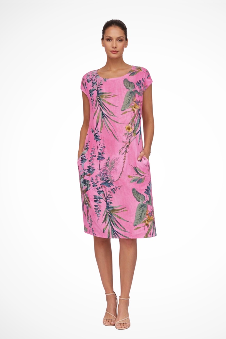 Siopie Women's Relaxed Botanical Print Midi Dress in Pink