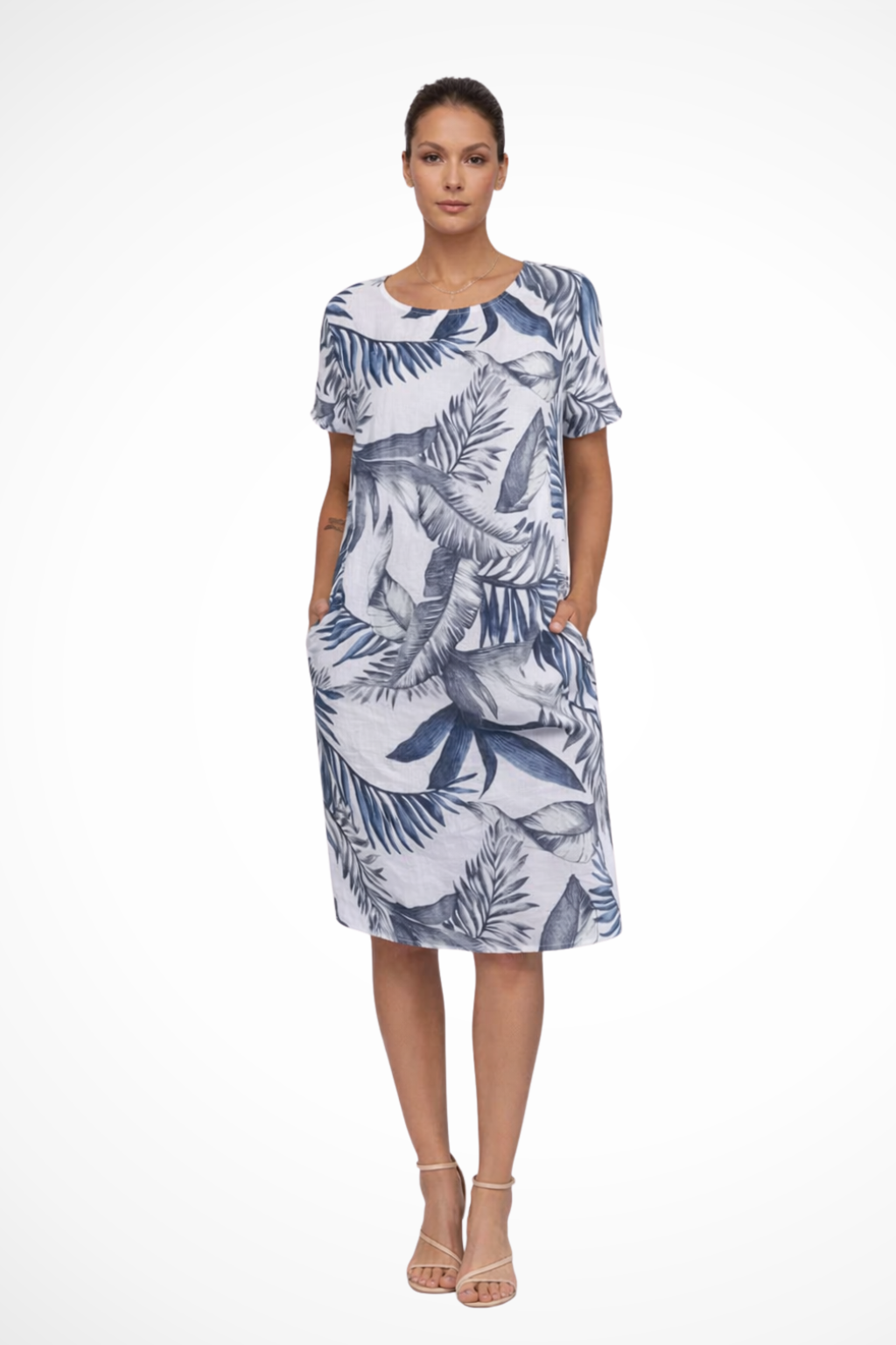 Siopie Women's Relaxed Botanical Print Midi Dress in White Blue