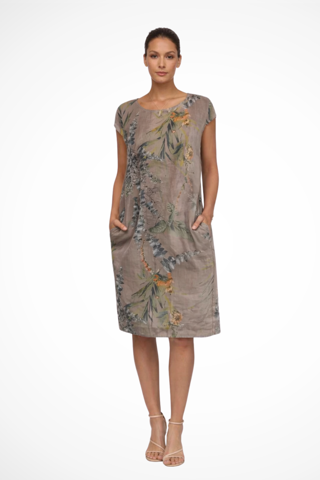 Siopie Women's Relaxed Botanical Print Midi Dress in Brown
