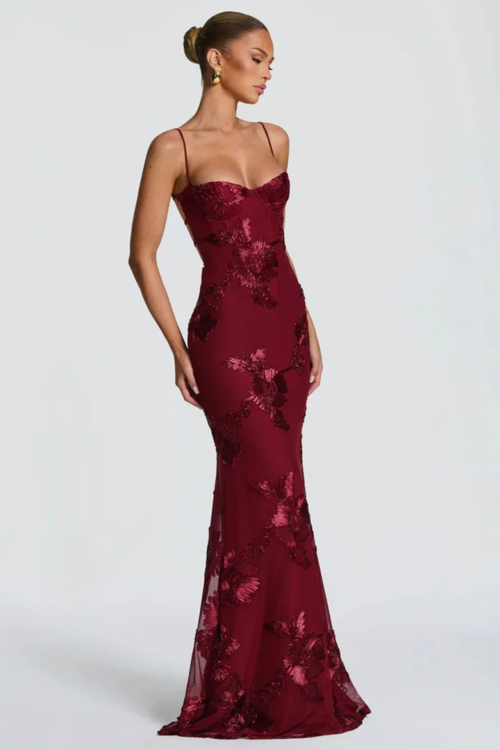 Women's Floral Embroidered Corset Maxi Dress – Siopie