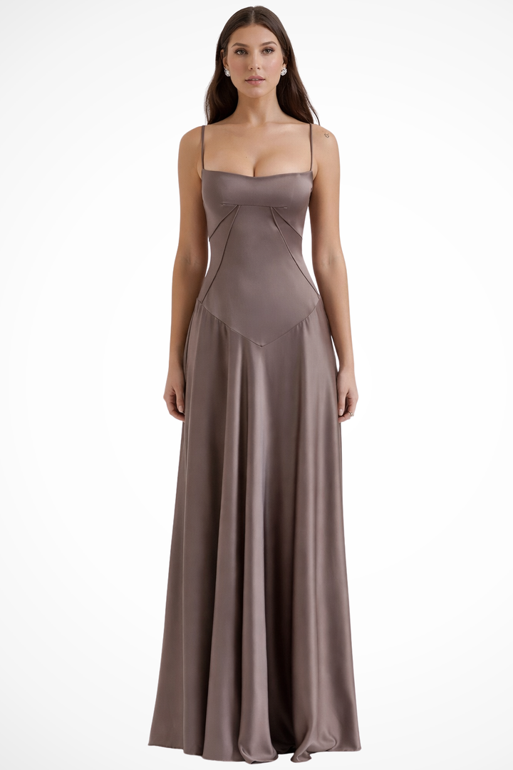 Siopie Women's Satin Corset Maxi Dress in Smoke Grey