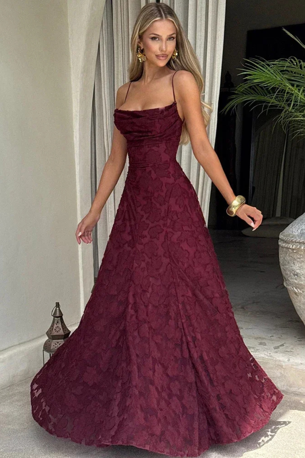 Floral Jacquard Lace-Up Maxi Dress – Siopie