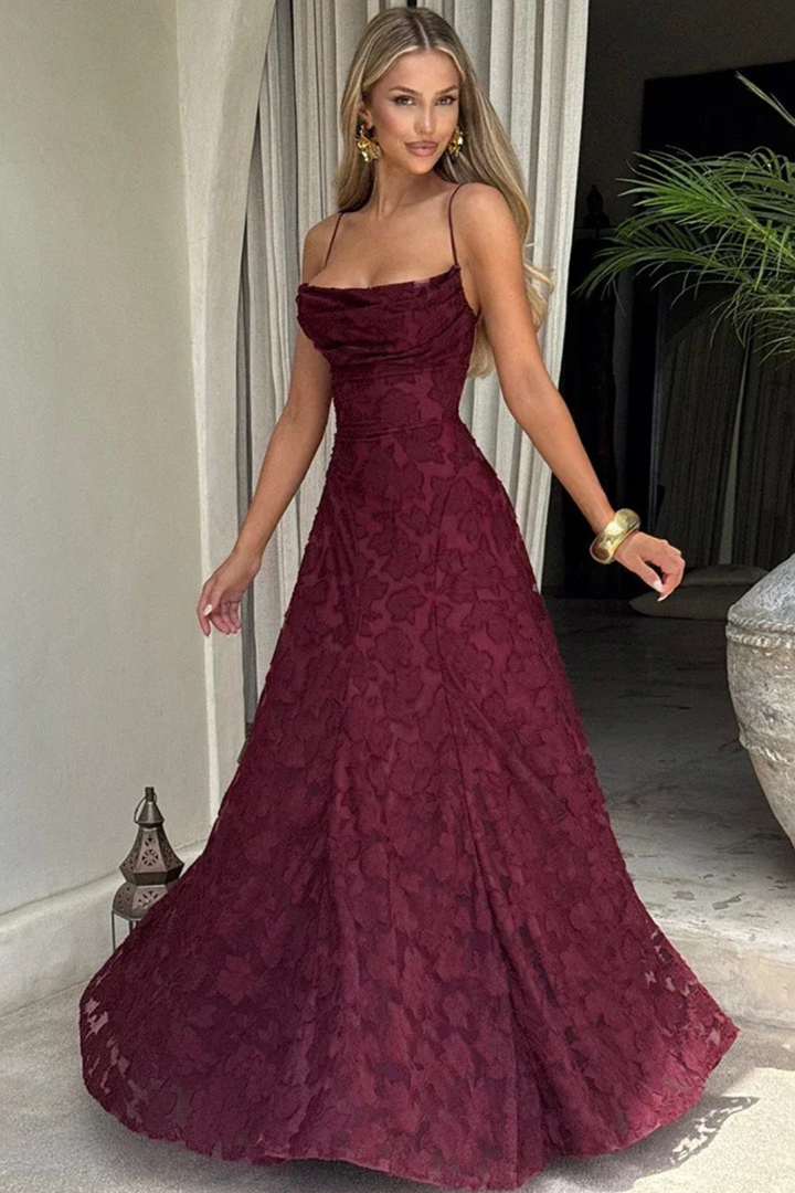 Floral Jacquard Lace-Up Maxi Dress – Siopie