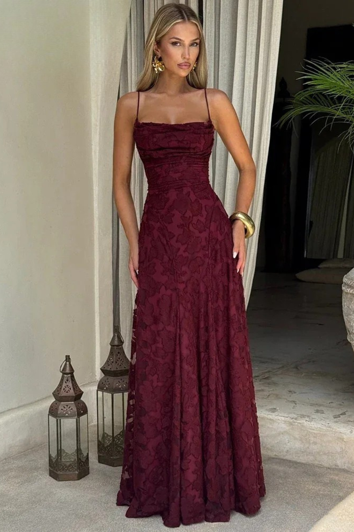 Floral Jacquard Lace-Up Maxi Dress – Siopie