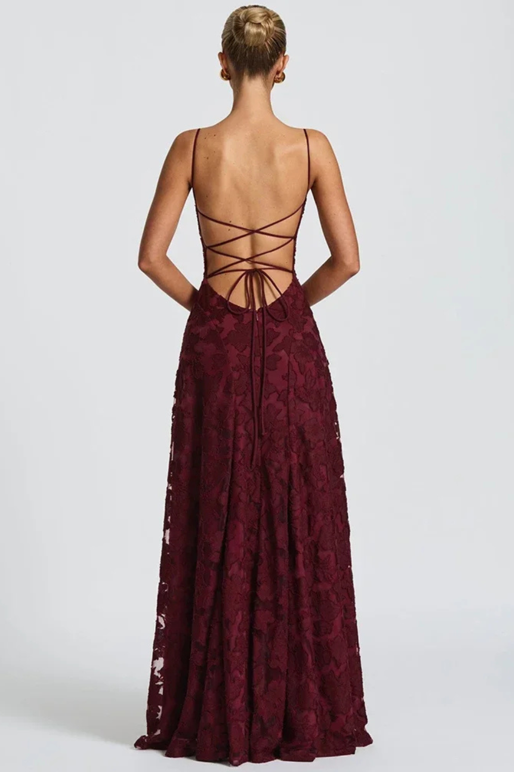 Floral Jacquard Lace-Up Maxi Dress – Siopie