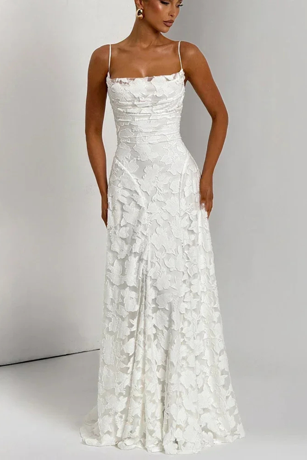 Floral Jacquard Lace-Up Maxi Dress – Siopie