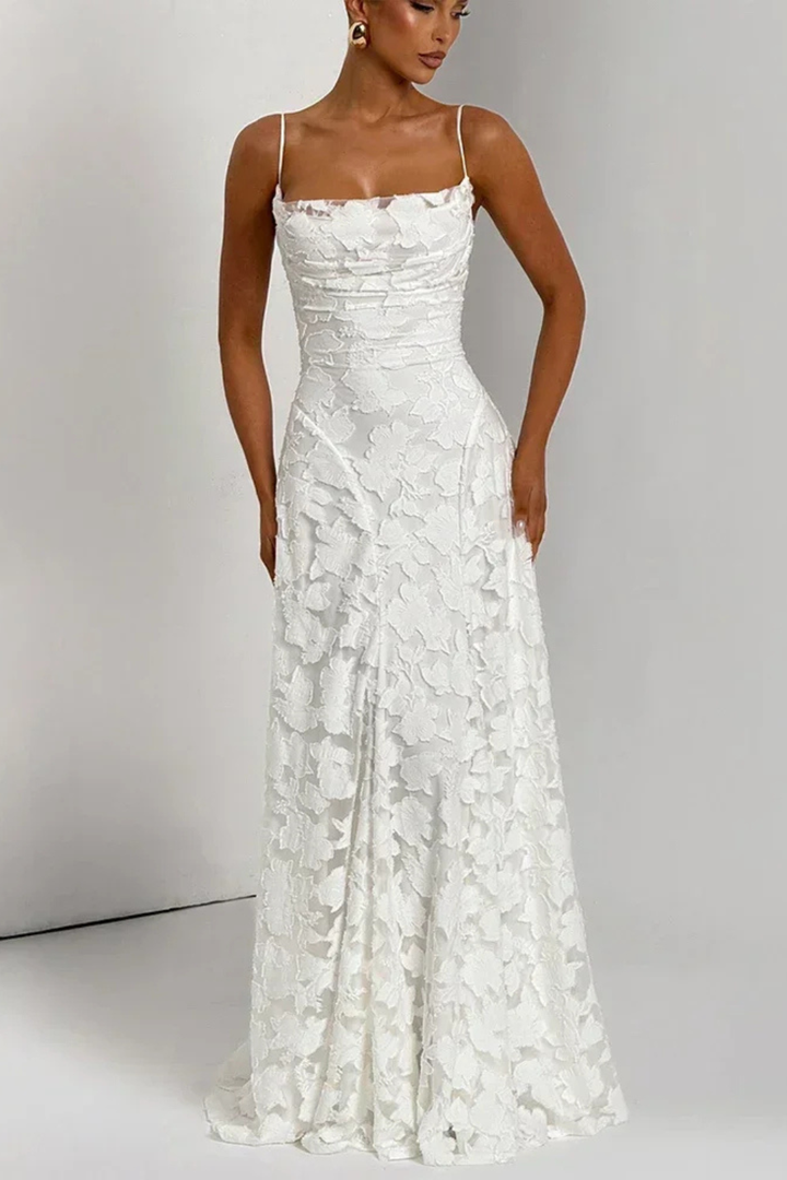 Floral Jacquard Lace-Up Maxi Dress – Siopie