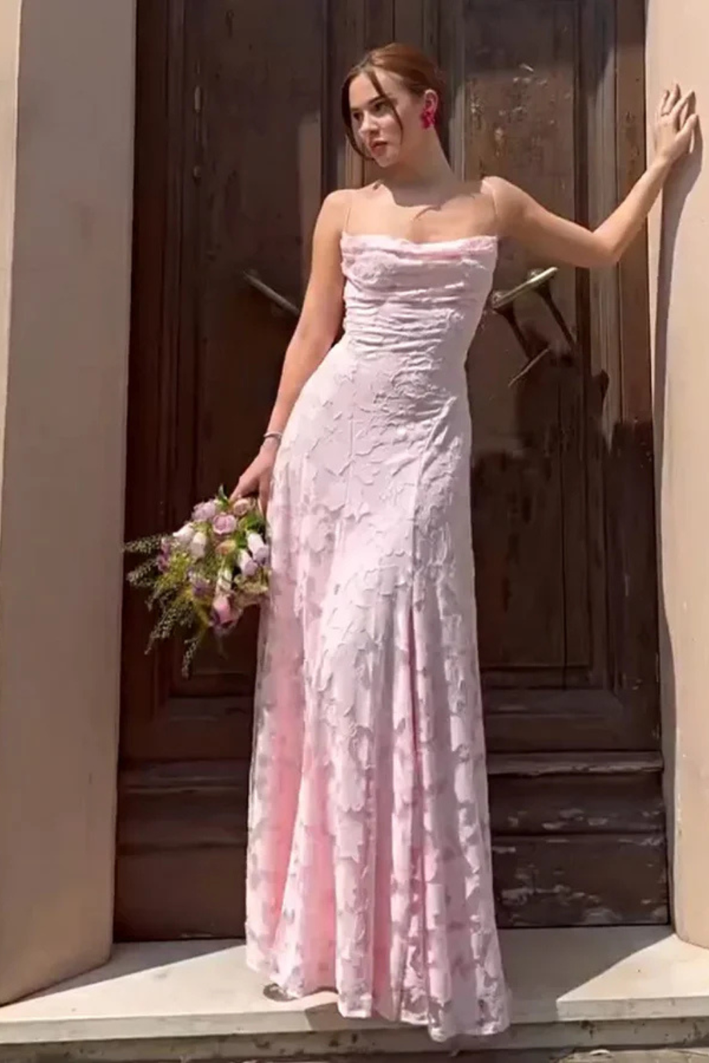 Floral Jacquard Lace-Up Maxi Dress – Siopie