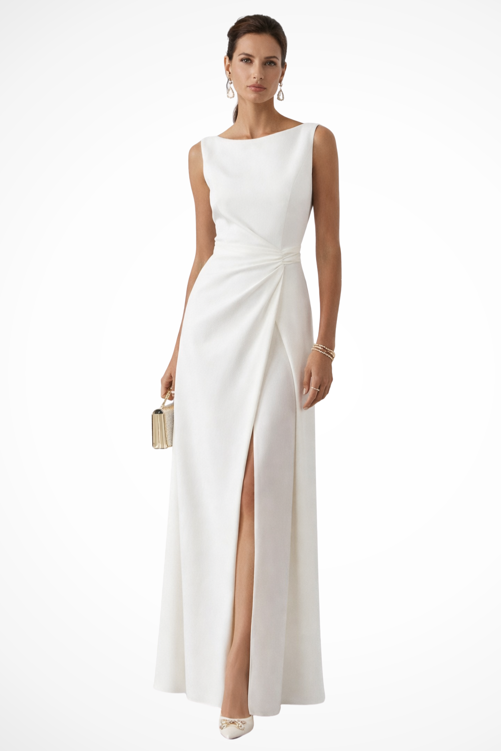 Siopie Women's Sleeveless Draped Waist Maxi Dress in White
