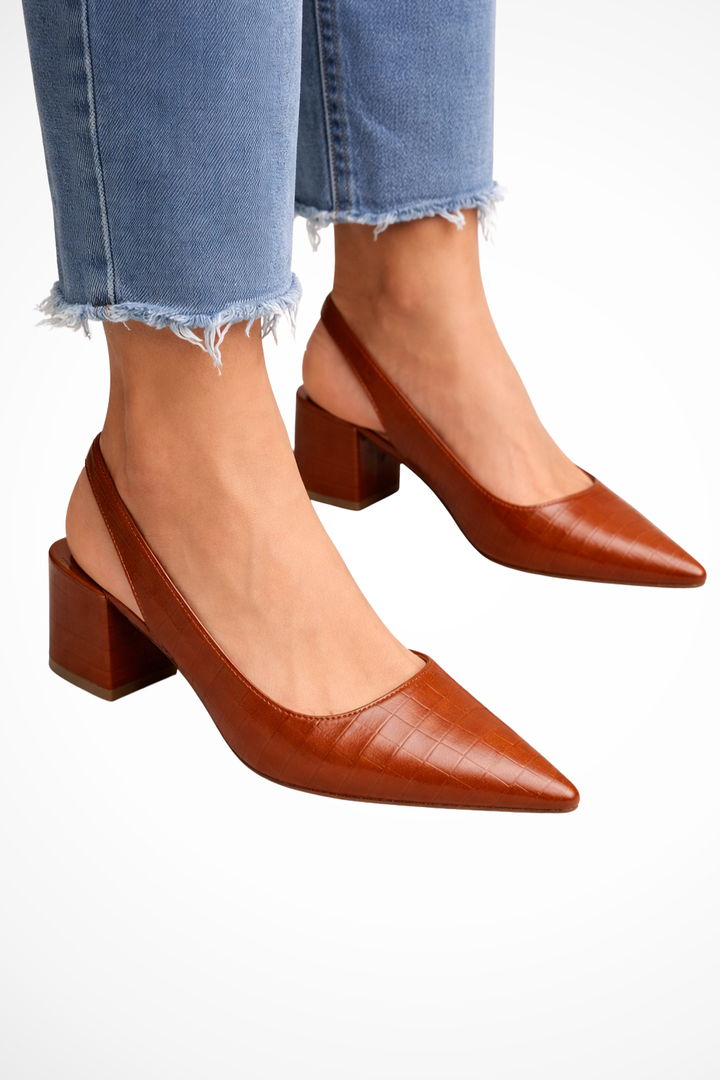 Siopie Women's Pointed Toe Slingback Low Heels in Brown