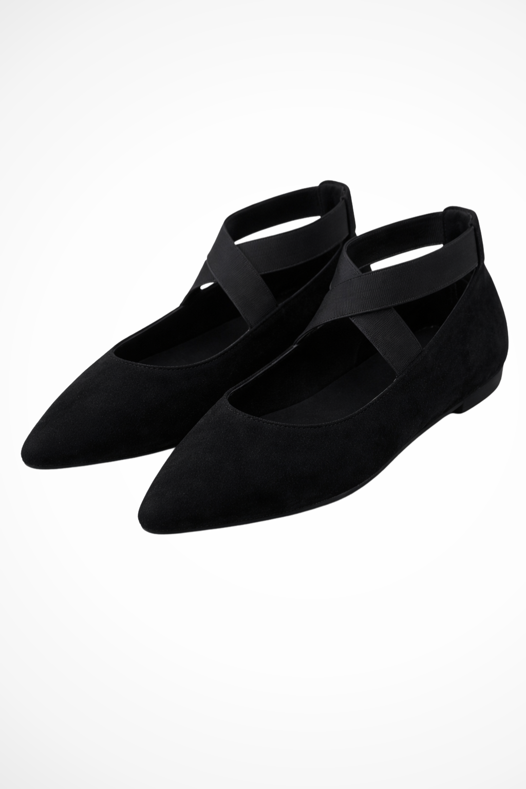 Siopie Women's Pointed Toe Ankle Strap Ballet Flats in Black