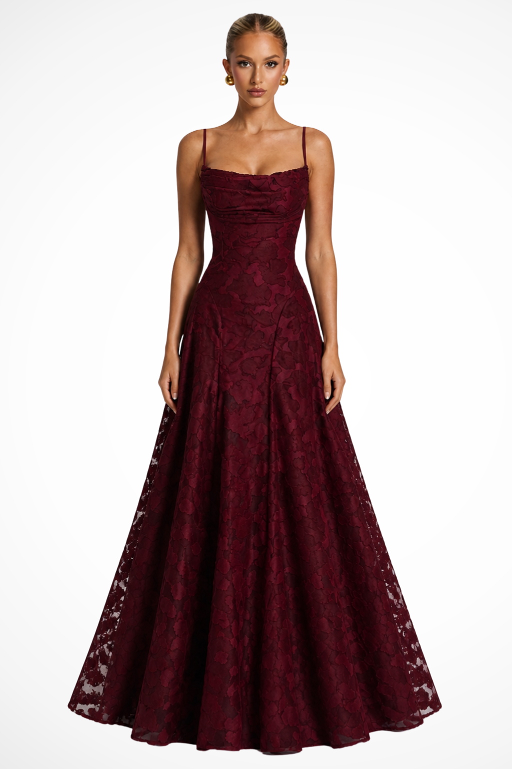 Burgundy Women's Floral Brocade Cami Maxi Dress – Siopie