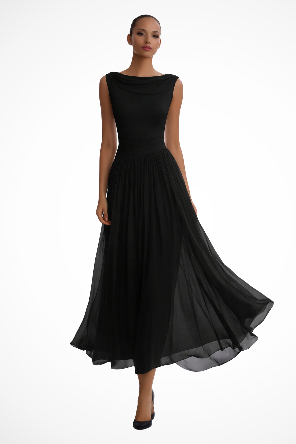 Draped Pleated Midi Dress Black – Siopie