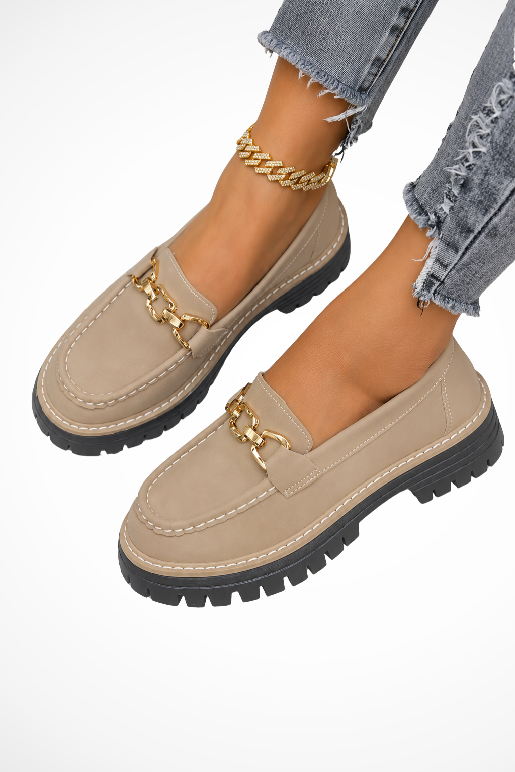 Siopie Chain Detail Chunky Orthopaedic Loafers in Khaki