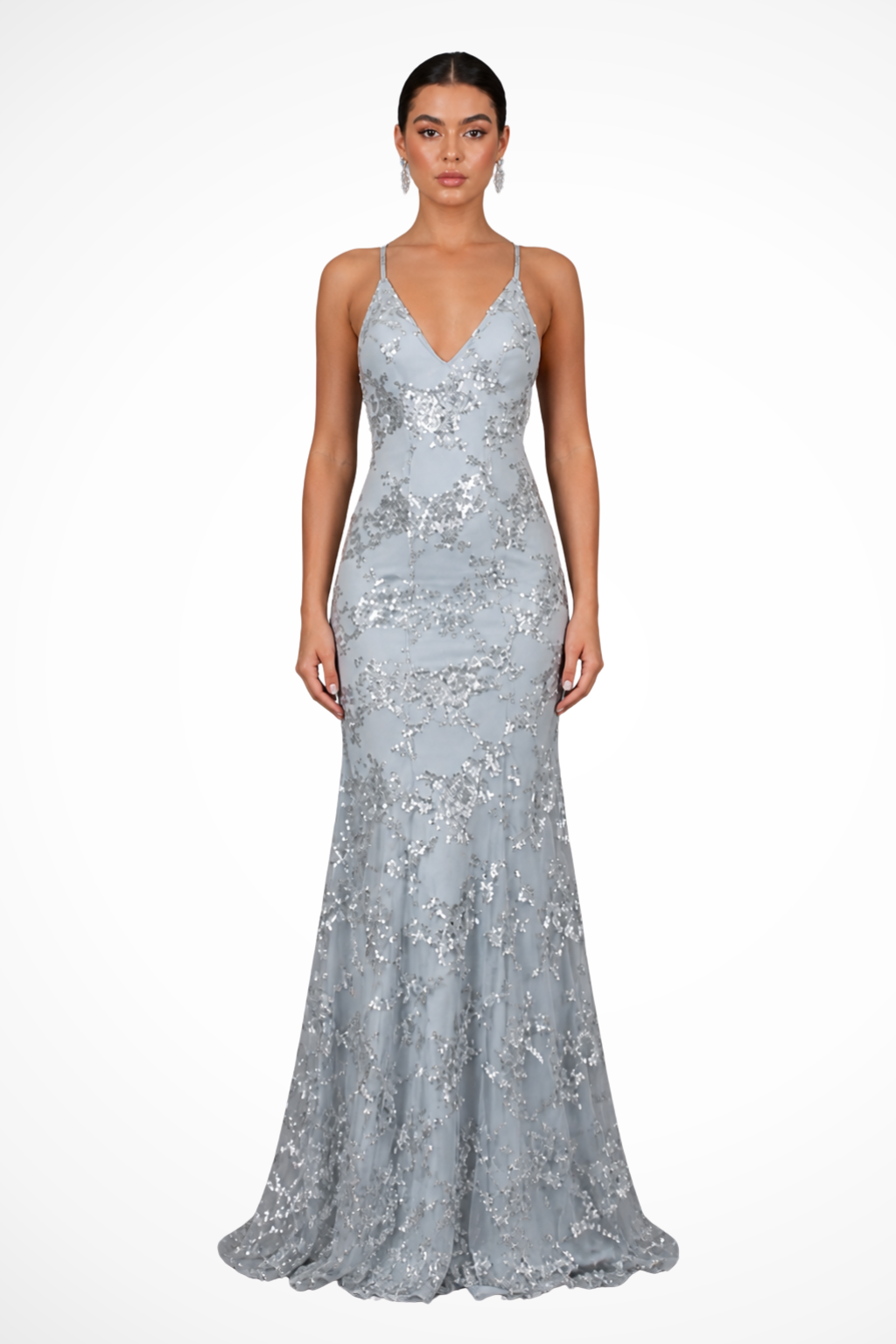 Grey Women's V-Neck Sequin Maxi Dress – Siopie