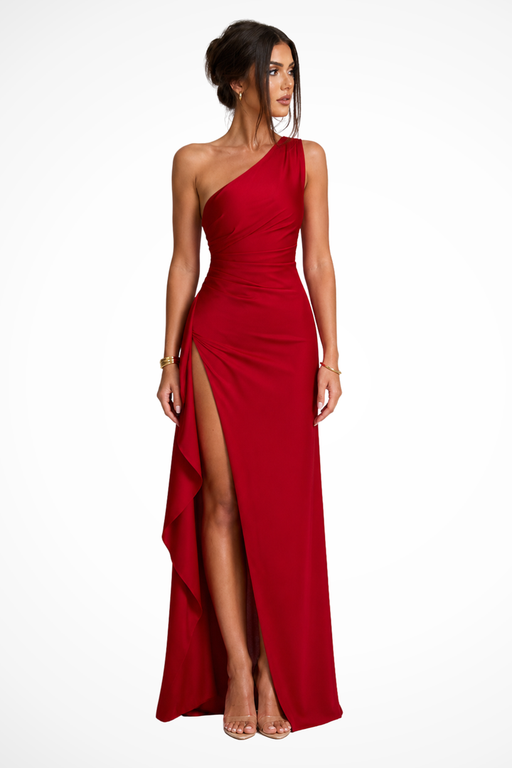 Red Wine Women's One Shoulder Maxi Dress – Siopie