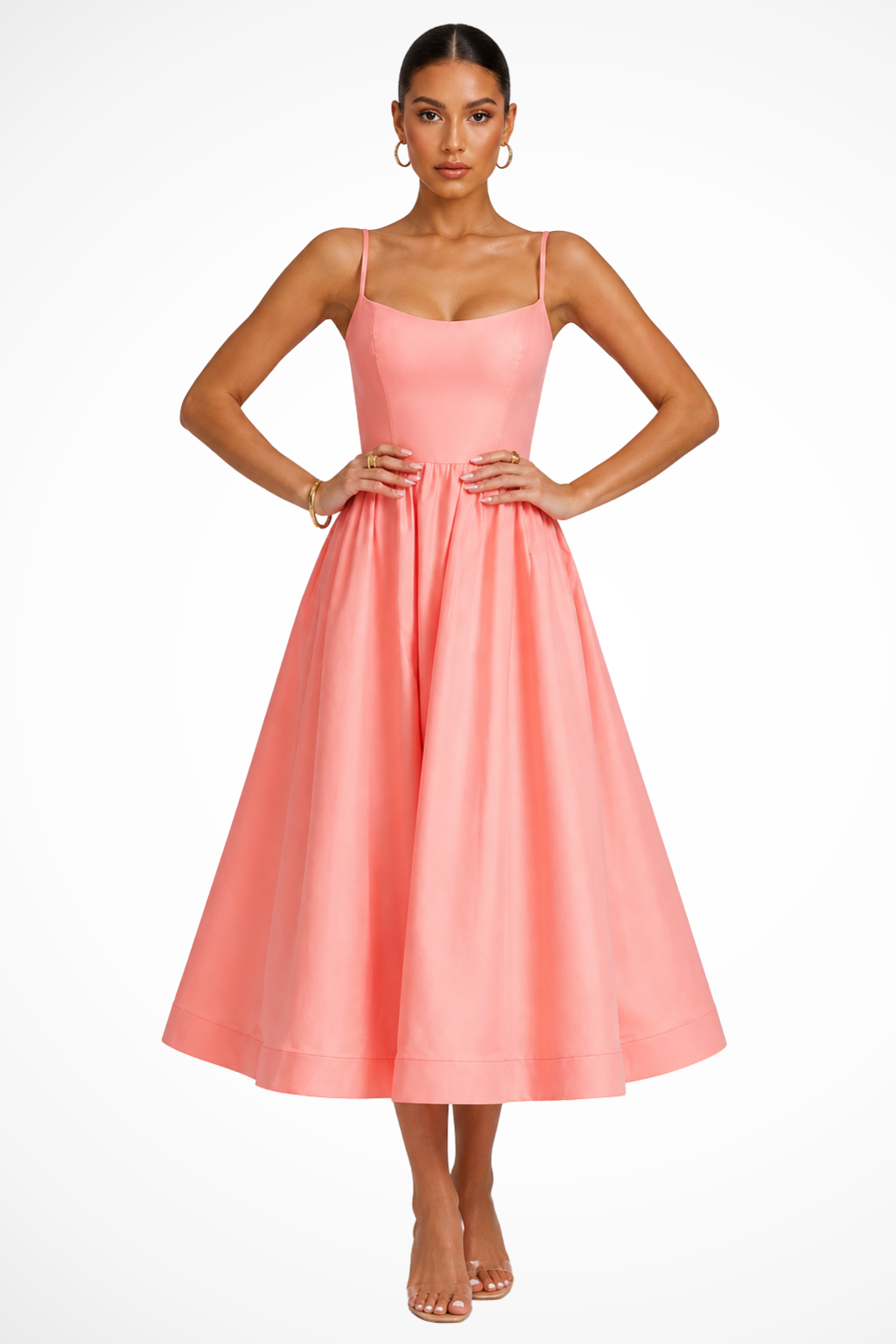 Orange Women's Square Neck Flared Cami Midi Dress – Siopie