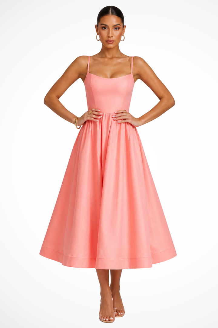 Orange Women's Square Neck Flared Cami Midi Dress – Siopie