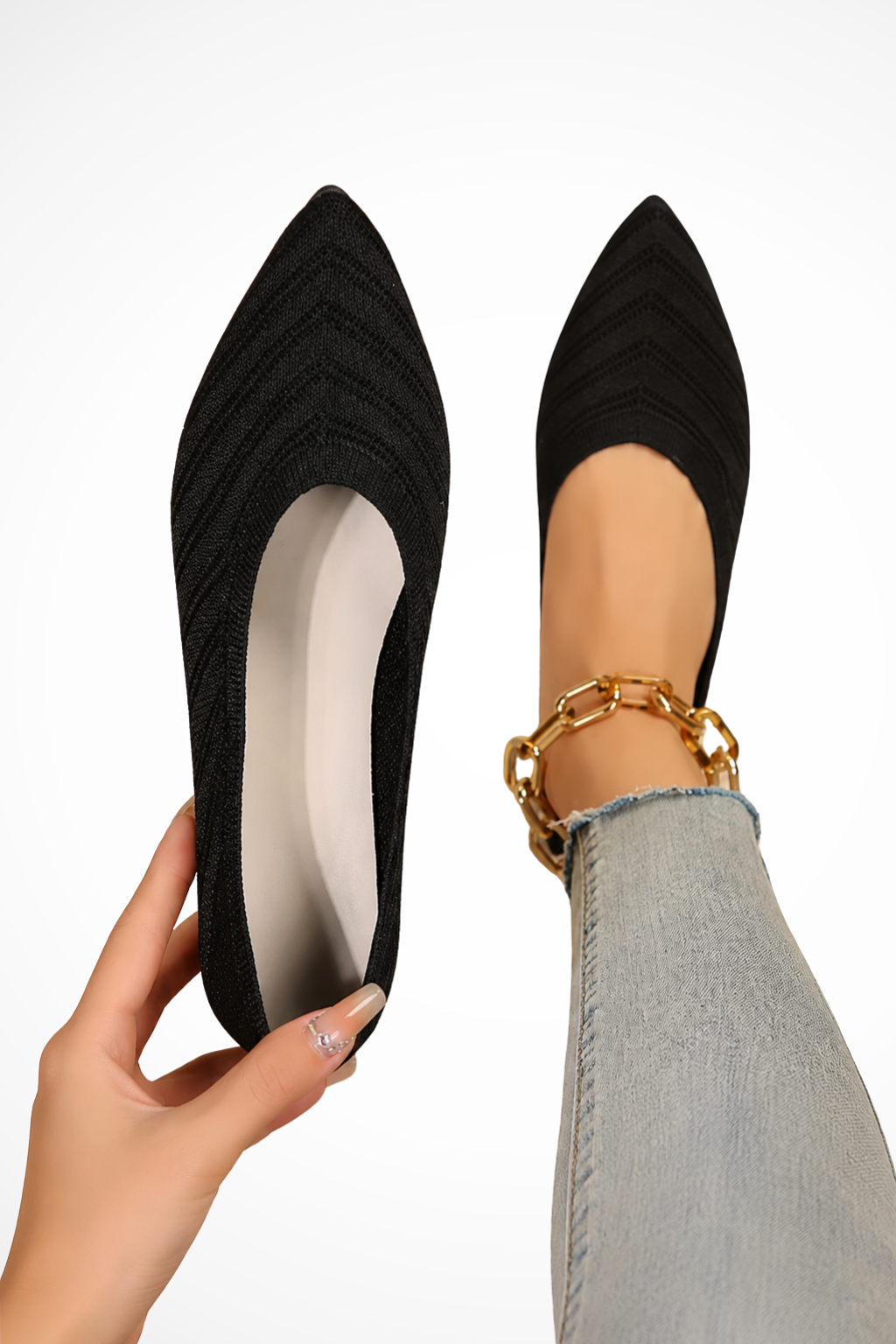 Siopie Pointed Toe Knit Orthopaedic Loafers in Black