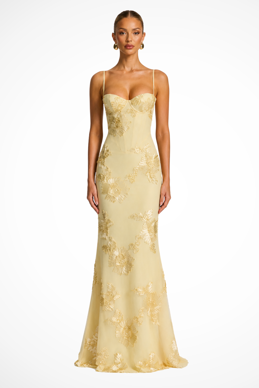 Yellow Women's Floral Embroidered Corset Maxi Dress – Siopie