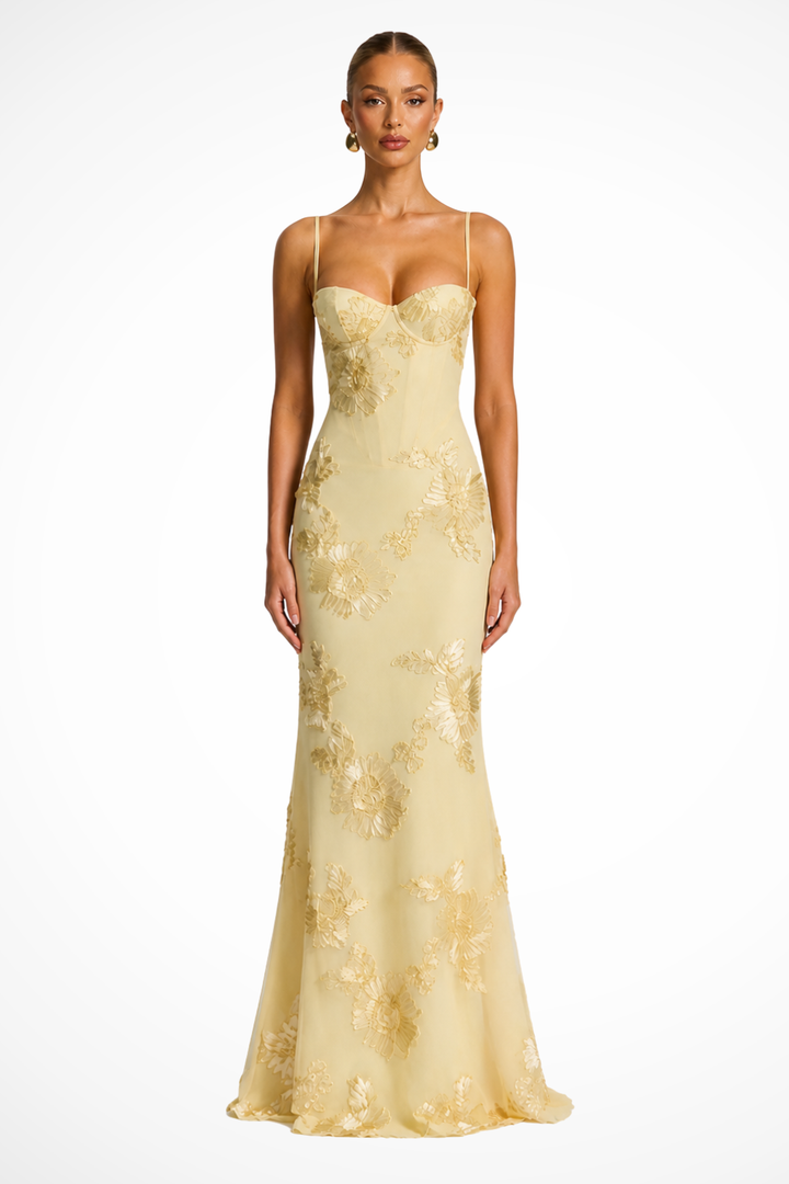 Yellow Women's Floral Embroidered Corset Maxi Dress – Siopie