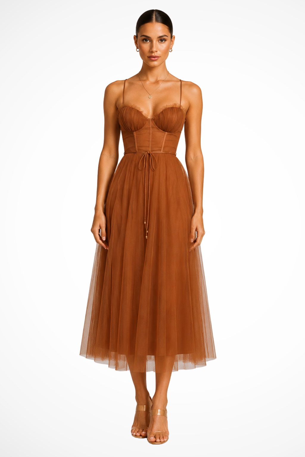Rusty Brown Women's Corset Tiered Midi Dress – Siopie
