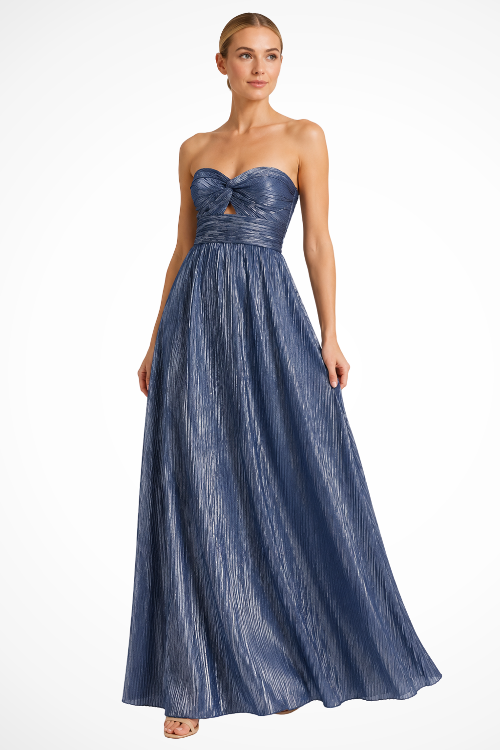 Siopie Strapless Twist Front Pleated Maxi Dress in Blue