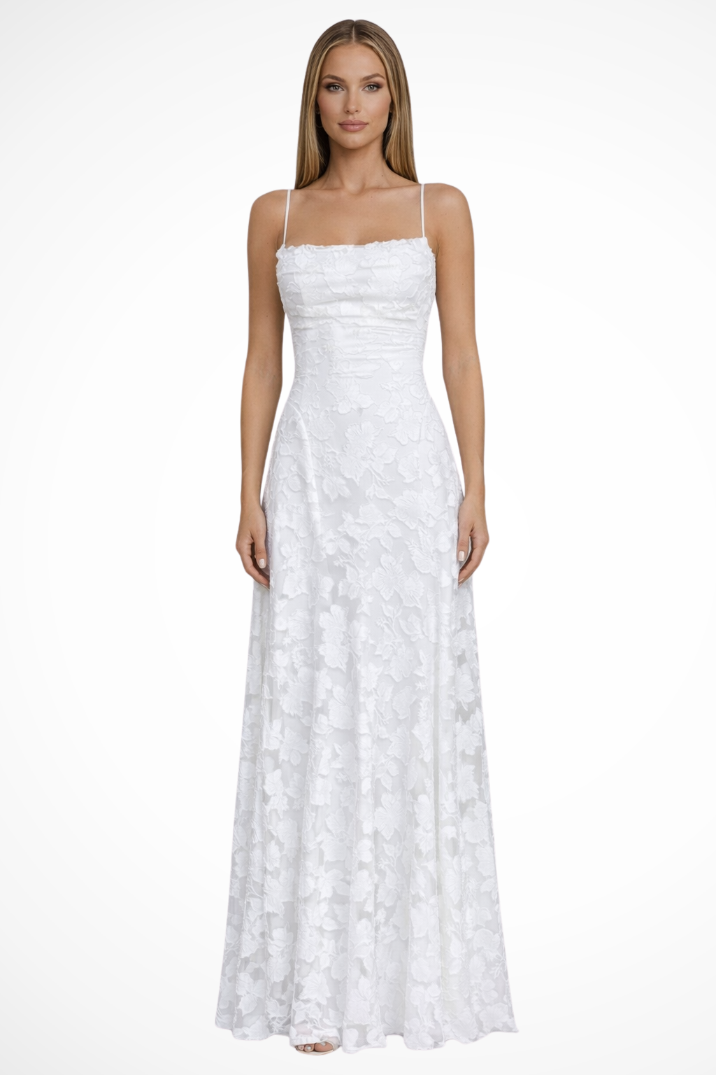 Floral Jacquard Lace-Up Maxi Dress White – Siopie