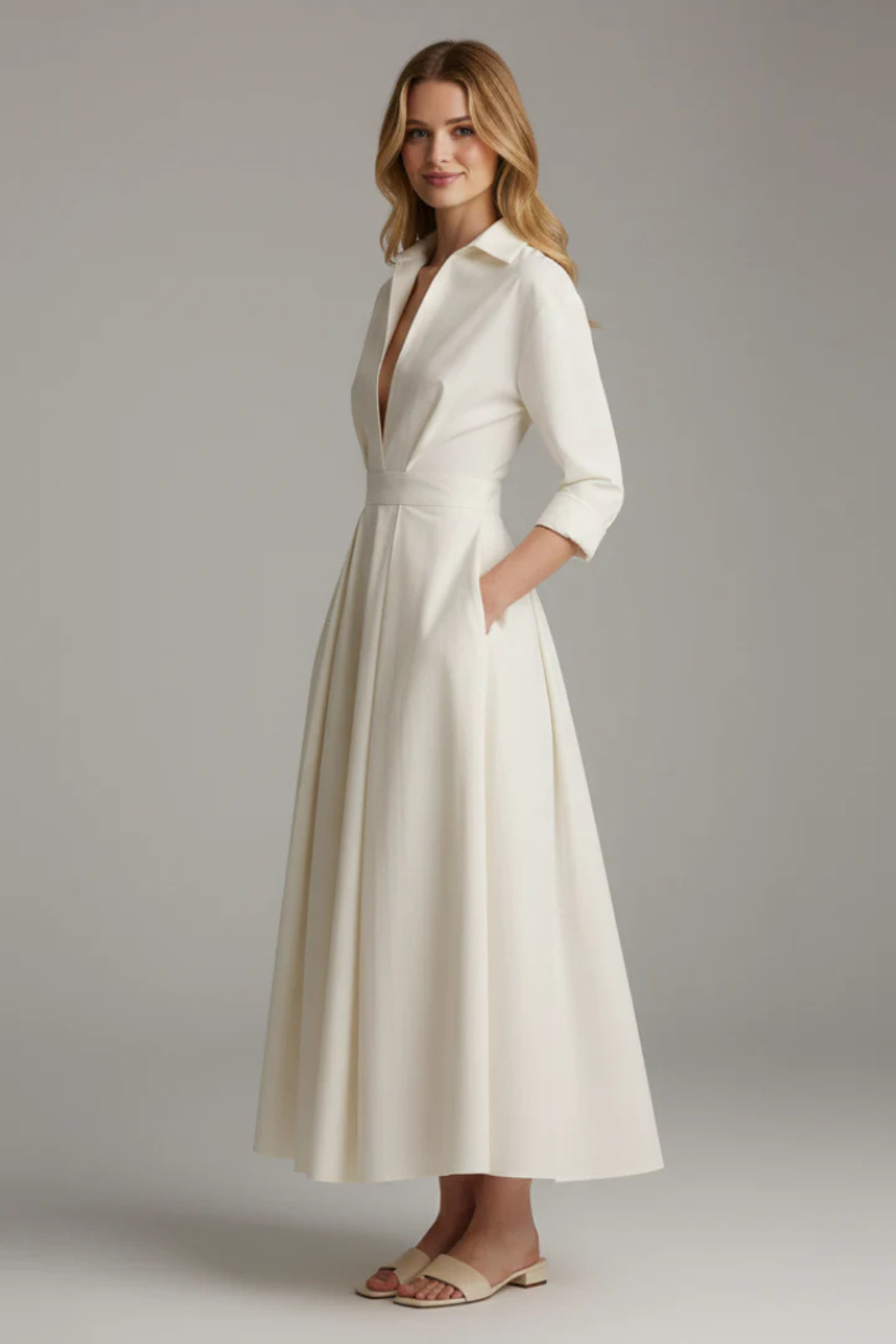 Collared Button-Front Midi Dress – Siopie