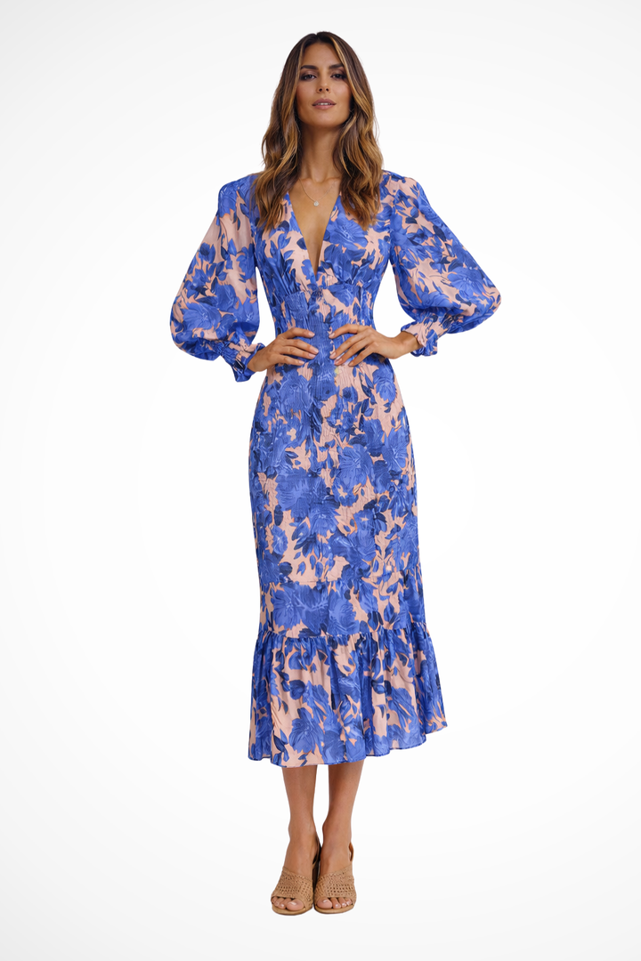 Wren | Women V Neck Long Sleeve Floral Summer Midi Dress