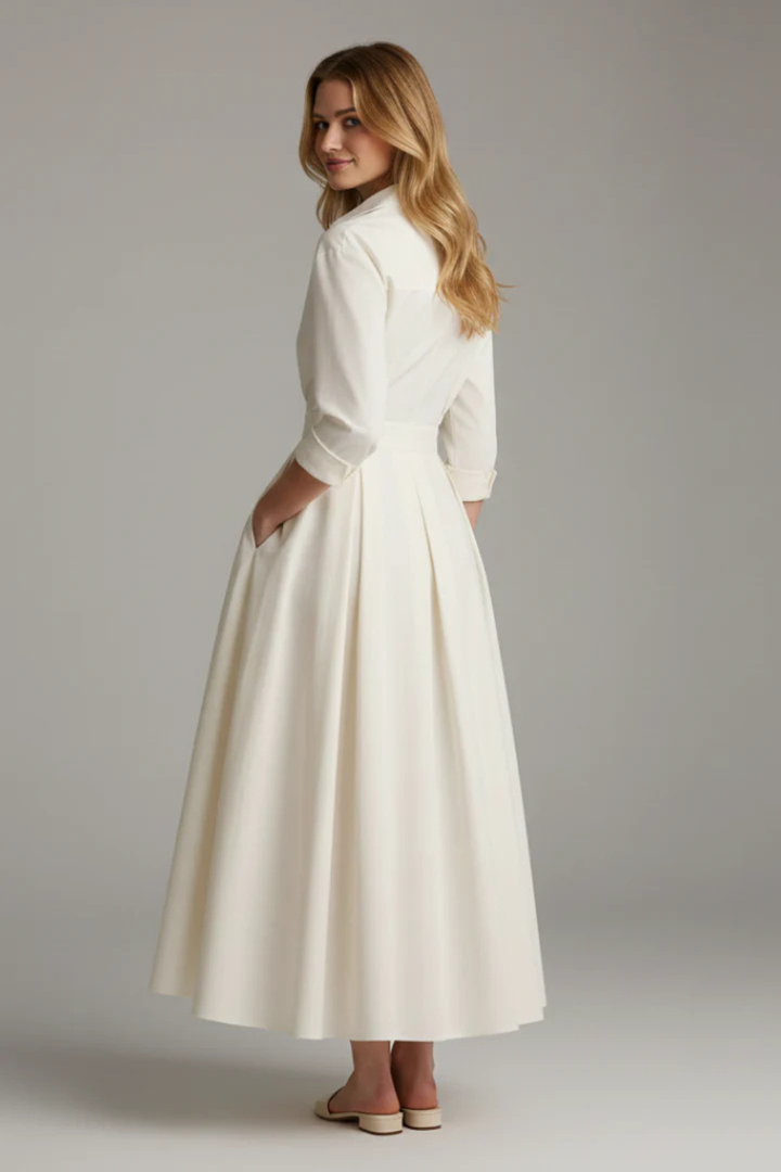 Collared Button-Front Midi Dress – Siopie