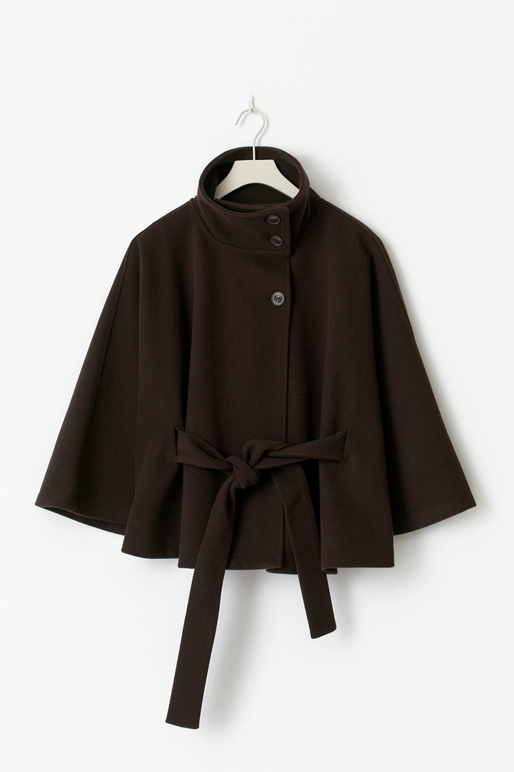 Belted Cape Jacket for Women – Oversized Cape Coat with High Neck for Fall and Mid-Season
