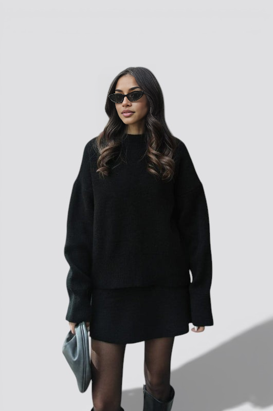 Women’s Knit Two Piece Skirt Set with Fitted Top and High Waist Skirt