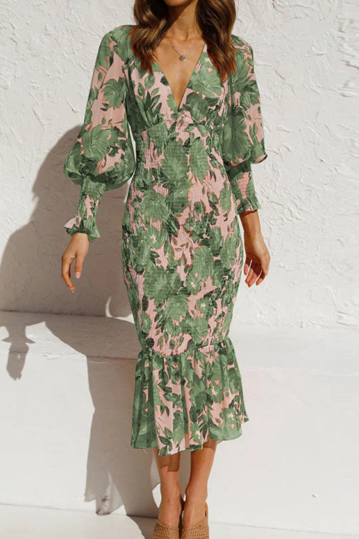 Wren | Women V Neck Long Sleeve Floral Summer Midi Dress