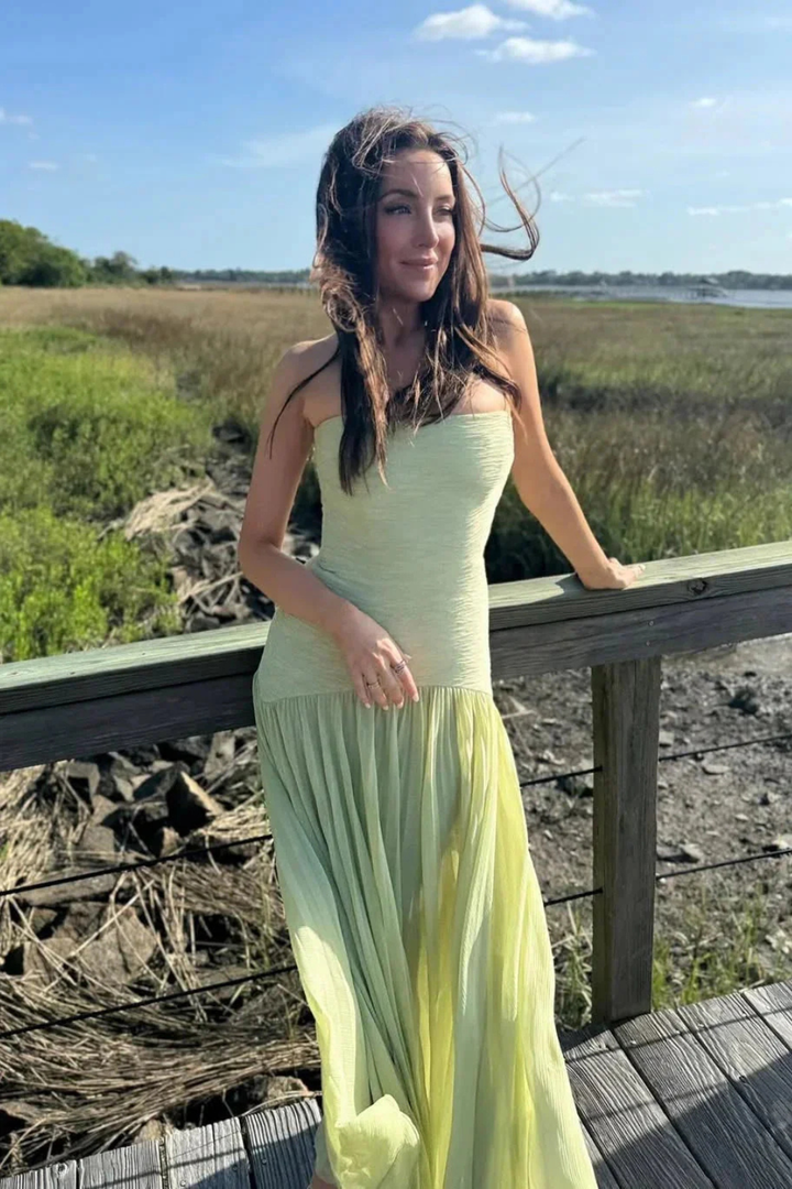 Siopie Strapless Pleated Drop-Waist Maxi Dress