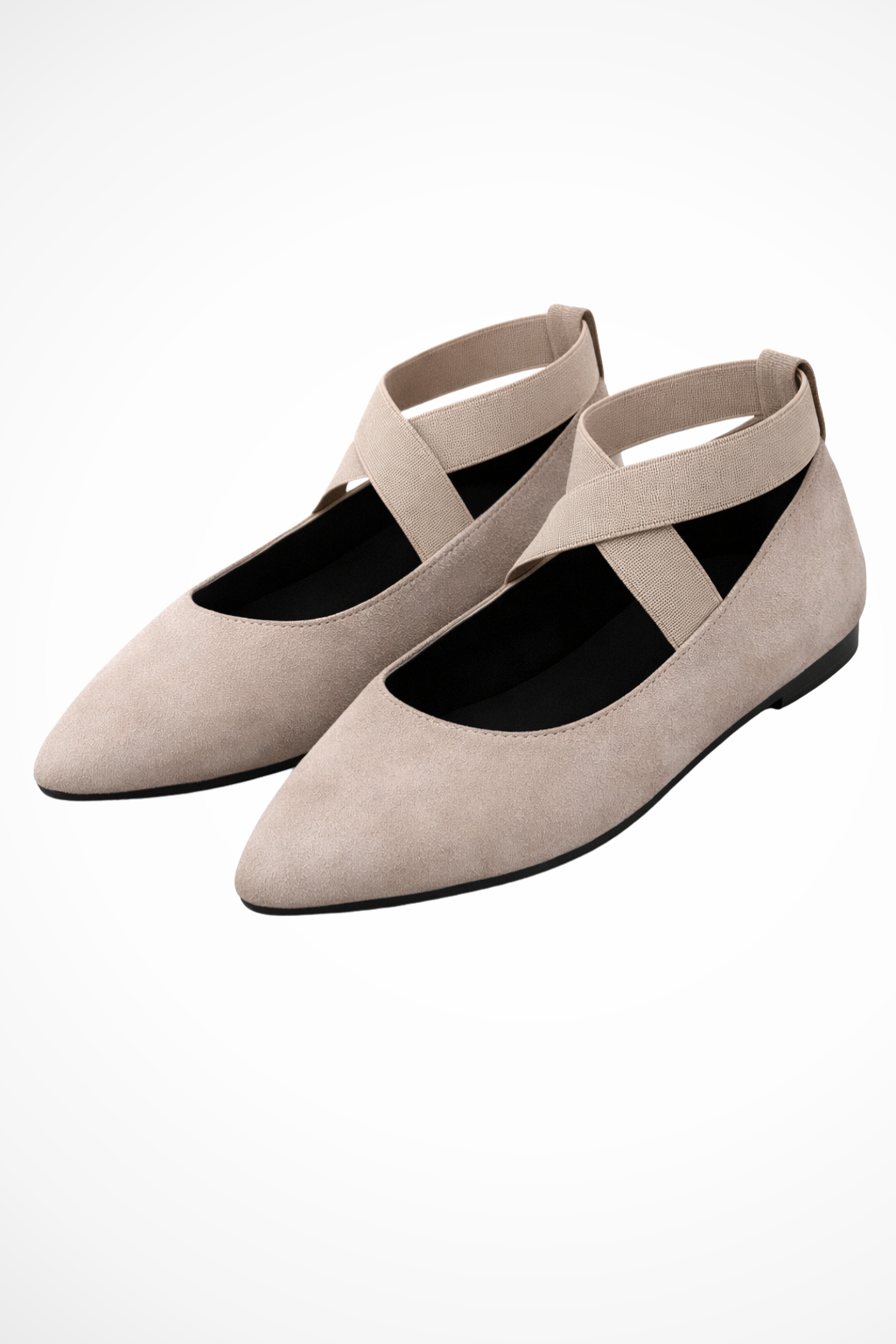 Siopie Women's Pointed Toe Ankle Strap Ballet Flats in Beige