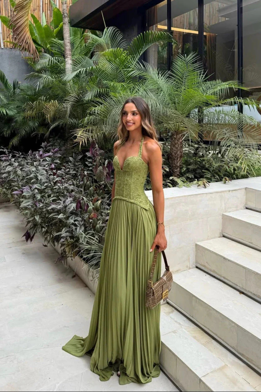 Siopie Halter Lace Corset Flowing Maxi Dress